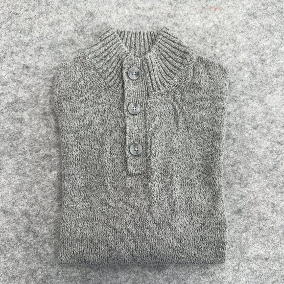 IZOD Sweater Men's Long Sleeve Gray Knitted Casual Preppy Button Mock Neck Large - Picture 9 of 10